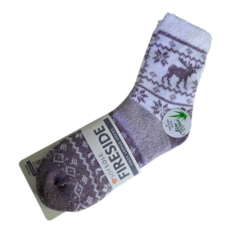 Sofsole Fireside Cozy Lodge  Socks women 5-10 infused aloe vera Anti slip Crew